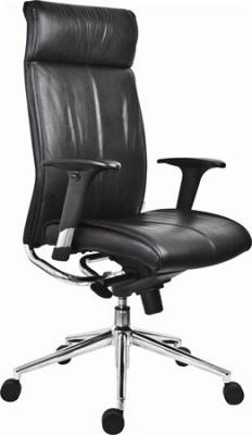 Manažérska stolička, kožená, podstavec striebornej farby, "Chicago 600 Adj", čierna