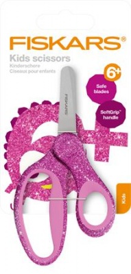 Nožnice, školské, 13 cm, FISKARS "Glitter Kids", ružová