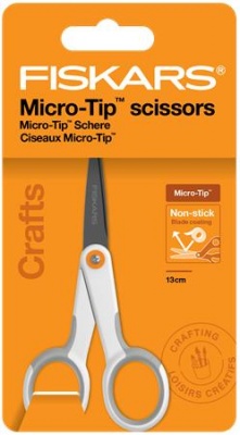 Nožnice, univerzálne, s nepriľnavým povrchom, 13 cm, FISKARS "MicroTip Titanium", biela