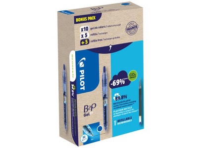 Gélové pero, 0,32 mm, stláčací mechanizmus, PILOT "B2P Greenpack", modré + náplň