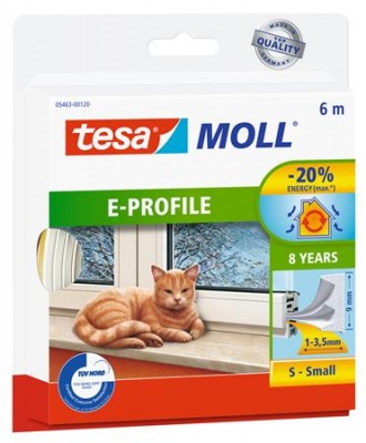 Samolepiaca tesnenie s profilom E, 9 mm x 6 m, TESA "tesamoll® E profil", biela