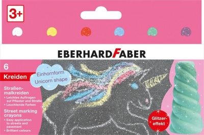 Krieda na asfalt, sada, EBERHARD FABER "Unicorn", 6 trblietavých farieb