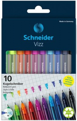 Guľôčkové pero, sada, 0,5 mm, s vrchnákom, SCHNEIDER "Vizz", mix farieb