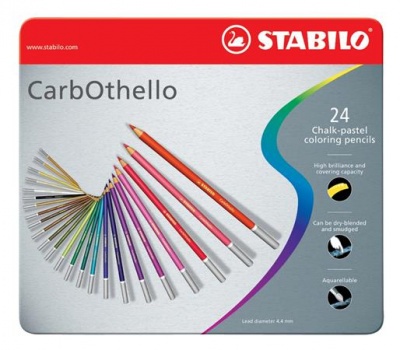 Pastelové ceruzky, sada, okrúhle, plechová krabička, STABILO "CarbOthello", 24 rôznych farieb