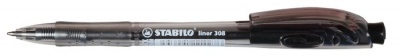 Guľôčkové pero, 0,38 mm, stláčací mechanizmus, STABILO "Liner 308", čierne