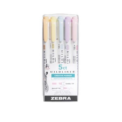 Zvýrazňovač, sada, 1,4/4 mm, obojstranný, ZEBRA "Mildliner Highlighter Gentle", 5 rôznych farieb