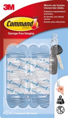 Mini plastový vešiak, 3M "Command", priehľadný
