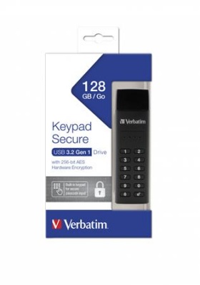 USB kľúč, 128GB, USB 3.2, šifrované, 160/130Mb/s, VERBATIM "Keypad Secure"