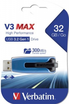 USB kľúč, 32GB, USB 3.2, 175/80 MB/sec, VERBATIM "V3 MAX", modro-čierna