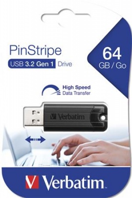 USB kľúč, 64GB, USB 3.2, VERBATIM "Pinstripe", čierna