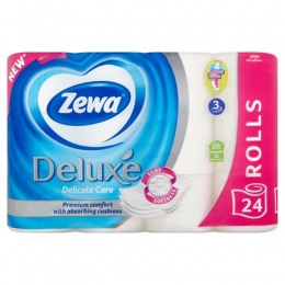 Toaletný papier, 3-vrstvový, 24 malých roliek, ZEWA "Deluxe", biela